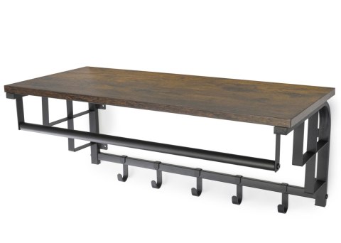 Półka ścienna wieszak na ubrania LOFT Wisząca półka ścienna z 5 haczykami na ubrania wykonana z płyty wiórowej i stalowymi szyna