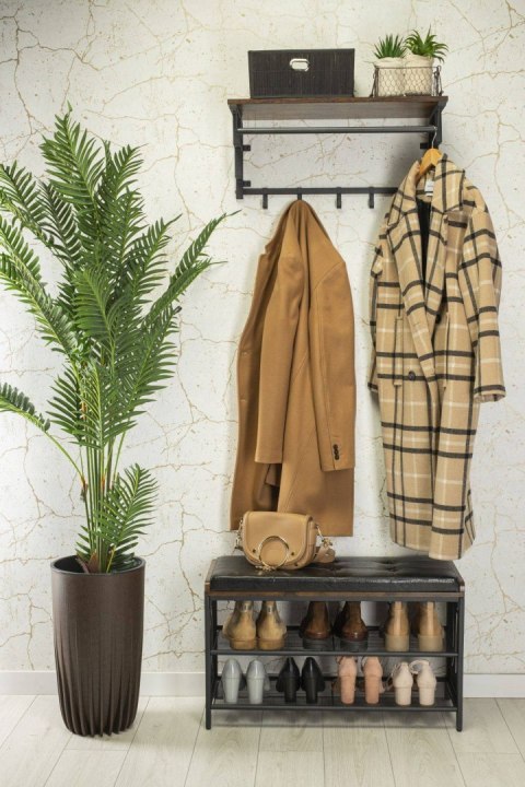 Półka ścienna wieszak na ubrania LOFT Wisząca półka ścienna z 5 haczykami na ubrania wykonana z płyty wiórowej i stalowymi szyna