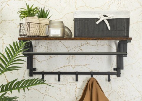 Półka ścienna wieszak na ubrania LOFT Wisząca półka ścienna z 5 haczykami na ubrania wykonana z płyty wiórowej i stalowymi szyna