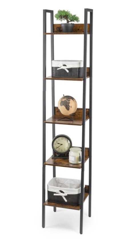 Regał drabinkowy 5 poziomów wąski LOFT Drabinkowy regał w stylu loftowym wykonany z płyty MDF i stali do wyeksponowania pamiątek