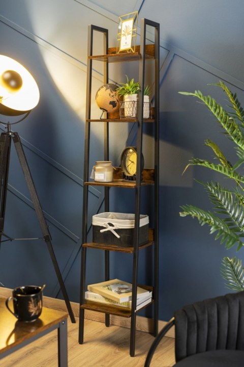 Regał drabinkowy 5 poziomów wąski LOFT Drabinkowy regał w stylu loftowym wykonany z płyty MDF i stali do wyeksponowania pamiątek