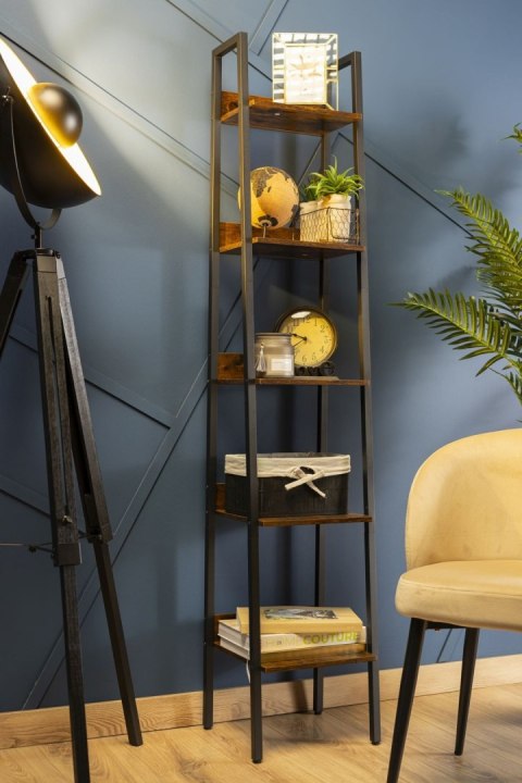 Regał drabinkowy 5 poziomów wąski LOFT Drabinkowy regał w stylu loftowym wykonany z płyty MDF i stali do wyeksponowania pamiątek