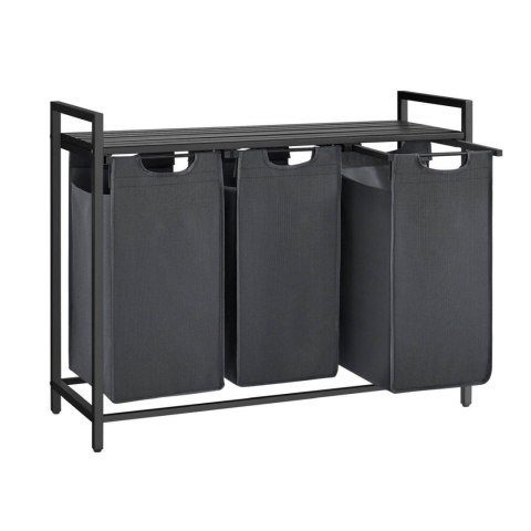 Kosz na pranie 3 komory x38L ciemnoszary Pojemny kosz do segregacji prania z dodatkowym blatem na górze, który może posłużyć jak