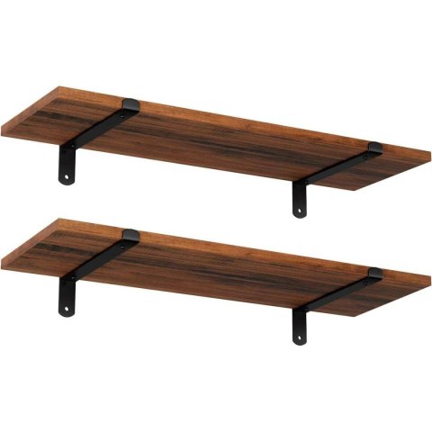 Dwie rustykalne półki ścienne 60 cm z solidnych płyt MDF w kolorze brązowo czarnym do kuchni, salonu, przedpokoju na książki, do