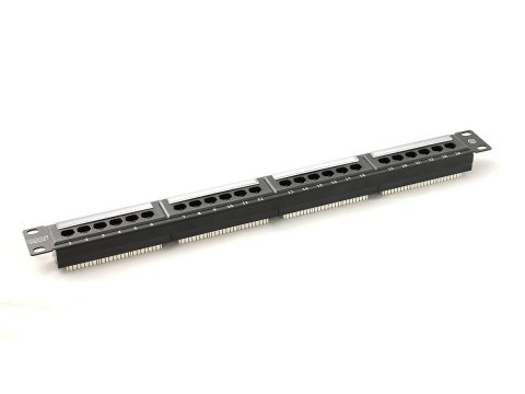 Patch panel 19" 24 porty, kat.5e, U/UTP, 1U, czarny (kompletny)