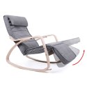 Fotel bujany z regulacją odcień szarości Fotel bujany wykonany z drewna brzozowego oraz funkcją regulowanego podnóżka z pięknym 