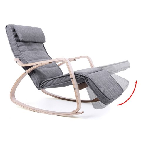 Fotel bujany z regulacją odcień szarości Fotel bujany wykonany z drewna brzozowego oraz funkcją regulowanego podnóżka z pięknym 