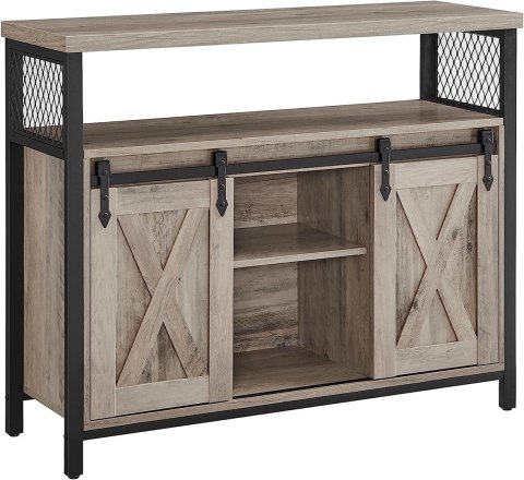 Komoda z 2 przesuwnymi drzwiami LOFT Funkcjonalna szafka kuchenna kredens w szaro-czarnej kolorystyce z intuicyjnymi dwoma przes