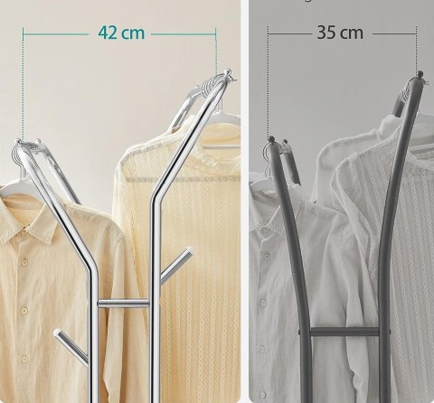 Mobilny wieszak na ubrania srebrny 155cm Pojemny wieszak na ubrania wykonany ze stali stopowej z dwoma drążkami i możliwością re