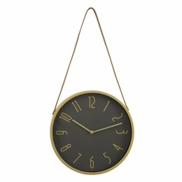 Zegar na pasku stalowo złoty 30 cm Elegancki, okrągły zegar ze stalową tarczą i złotymi cyframi, zawieszany na pasku