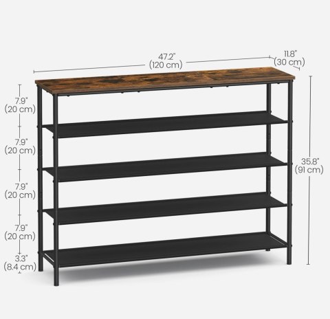 Loftowa szafka na buty 5 poziomów Solidna półka na buty ze stalowej konstrukcji, płyty MDF i 4 półkami z tkaniny, który przechow