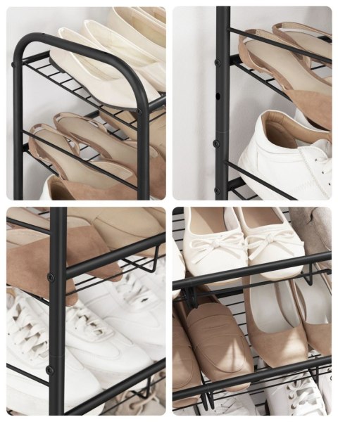 Metalowy regał na buty 4 poziomy Nowoczesny czarny regał na buty 4-poziomowyz możliwością ustawienia półek na płasko lub pod kąt