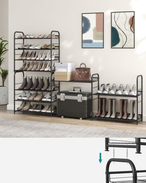 Metalowy regał na buty 4 poziomy Nowoczesny czarny regał na buty 4-poziomowyz możliwością ustawienia półek na płasko lub pod kąt