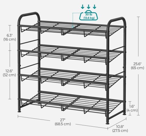 Metalowy regał na buty 4 poziomy Nowoczesny czarny regał na buty 4-poziomowyz możliwością ustawienia półek na płasko lub pod kąt