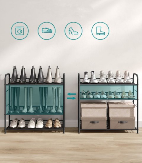 Metalowy regał na buty 4 poziomy Nowoczesny czarny regał na buty 4-poziomowyz możliwością ustawienia półek na płasko lub pod kąt