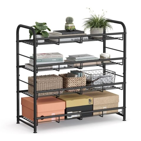 Metalowy regał na buty 4 poziomy Nowoczesny czarny regał na buty 4-poziomowyz możliwością ustawienia półek na płasko lub pod kąt