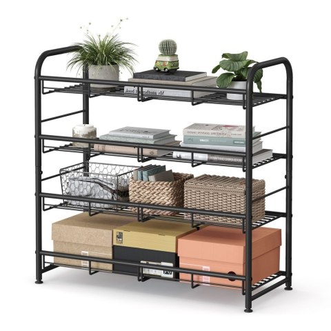 Metalowy regał na buty 4 poziomy Nowoczesny czarny regał na buty 4-poziomowyz możliwością ustawienia półek na płasko lub pod kąt