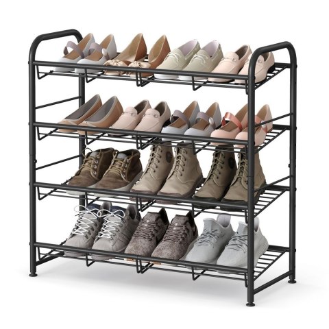 Metalowy regał na buty 4 poziomy Nowoczesny czarny regał na buty 4-poziomowyz możliwością ustawienia półek na płasko lub pod kąt