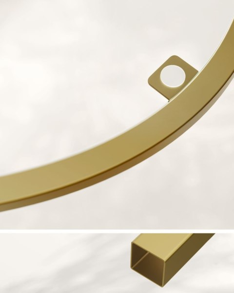 Narożny szklany regał złoty GLAMOUR Nowoczesny wąski narożny regał 5-piętrowy ze stalową złotą ramą i półkami ze szkła hartowane