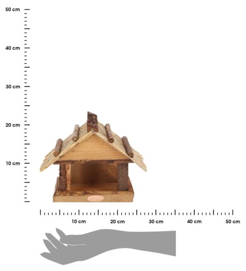 Drewniany karmnik dla ptaków kryty strzechą
