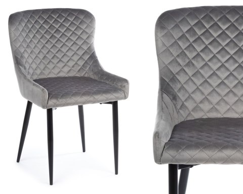 Komplet 2 krzeseł Kajto Black Gray Wykonane z aksamitnego, przyjemnego w dotyku materiału w kolorze szarym, nogi wykonane z meta