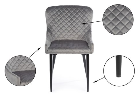 Komplet 2 krzeseł Kajto Black Gray Wykonane z aksamitnego, przyjemnego w dotyku materiału w kolorze szarym, nogi wykonane z meta