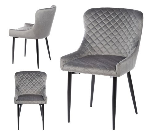 Komplet 2 krzeseł Kajto Black Gray Wykonane z aksamitnego, przyjemnego w dotyku materiału w kolorze szarym, nogi wykonane z meta