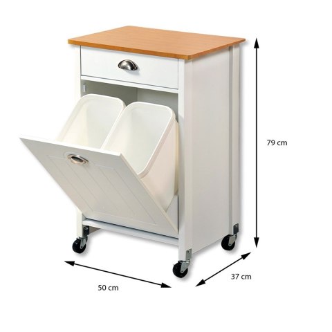 Wózek kuchenny z koszami na śmieci biały