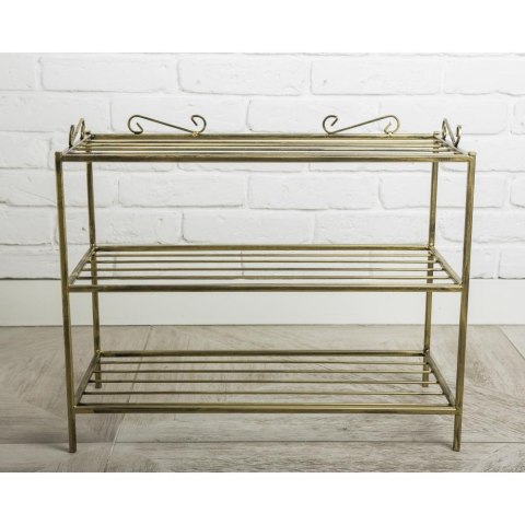 Złota półka na buty metalowa wzór Esy Wykonana z metalu, stylowa półeczka na obuwie w kolorze czarnym w patynie złotej