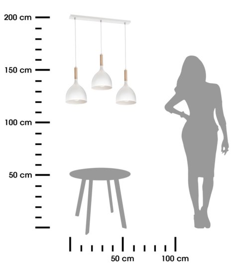 Lampa sufitowa Noak Wood biała potrójna Wykonany z metalu i drewna, stylowy i industrialny plafon do zawieszenia w stylu industr