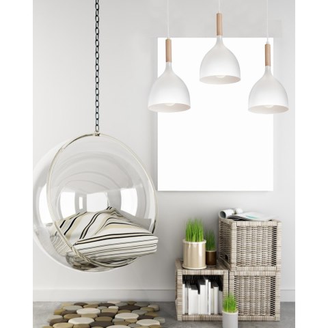 Lampa sufitowa Noak Wood biała potrójna Wykonany z metalu i drewna, stylowy i industrialny plafon do zawieszenia w stylu industr