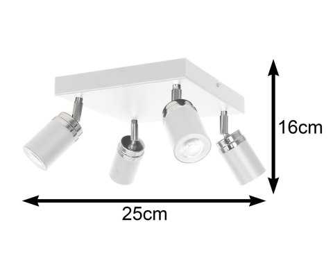 Nowoczesna lampa sufitowa biała Reno x4 Wykonany z metalu, poczwórne punkty świetlne w kolorze białym spotlight z elementami chr