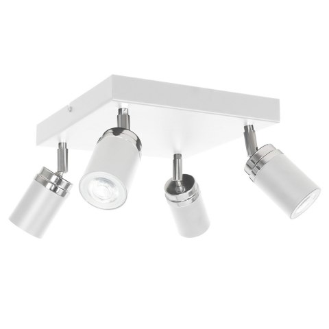 Nowoczesna lampa sufitowa biała Reno x4 Wykonany z metalu, poczwórne punkty świetlne w kolorze białym spotlight z elementami chr