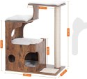Drapak dla kota brązowo-biały 86 cm Solidny drapak wieża wykonany z płyty MDF w rustykalnym brązie z 3 piętrowymi platformami, j