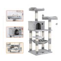 Jasnoszary drapak widokowy 143 cm Stabilny drapak dla kota wykonany z solidnej płyty MDF z 2 przytulnymi platformami, jaskinią, 