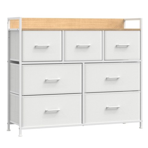 Komoda z 7 materiałowymi szufladami Pojemna skandynawska komoda wykonana z płyty MDF i stalowej konstrukcji, która posiada 7 mat