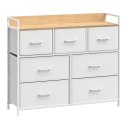 Komoda z 7 materiałowymi szufladami Pojemna skandynawska komoda wykonana z płyty MDF i stalowej konstrukcji, która posiada 7 mat
