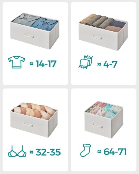 Komoda z 7 materiałowymi szufladami Pojemna skandynawska komoda wykonana z płyty MDF i stalowej konstrukcji, która posiada 7 mat