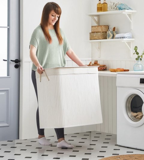 Kosz bambusowy biały stojący 60 cm