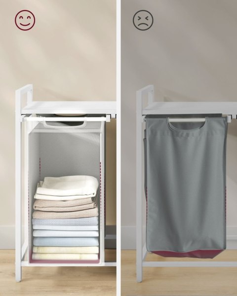 Kosz na pranie 2 komory i biała półka Stojący kosz na pranie w stylu skandynawskim, nowoczesnym z 2 osobnymi komorami po 46 L o
