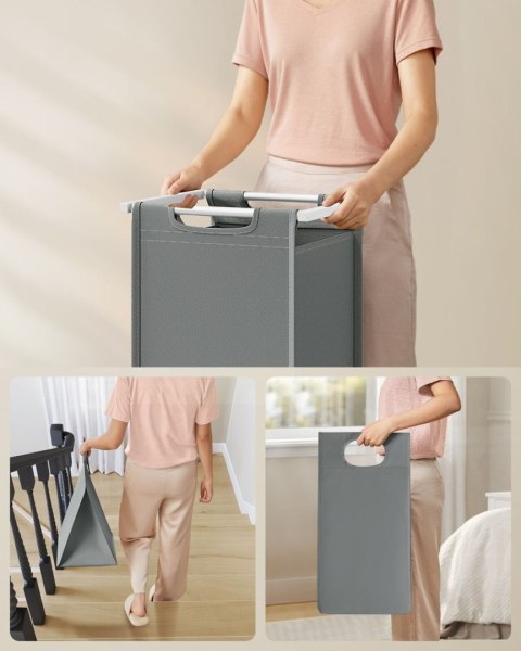 Kosz na pranie 2 komory i biała półka Stojący kosz na pranie w stylu skandynawskim, nowoczesnym z 2 osobnymi komorami po 46 L o