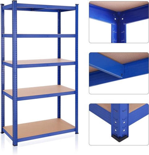 Regał do przechowywania niebieski 200 cm Wykonany z metalu i solidnej płyty MDF, praktyczny i wytrzymały regał w stylu industria