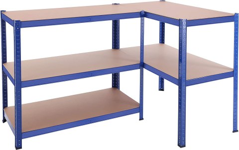 Regał do przechowywania niebieski 200 cm Wykonany z metalu i solidnej płyty MDF, praktyczny i wytrzymały regał w stylu industria