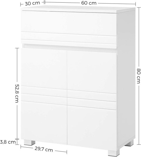 Szafka łazienkowa 60 cm biała stojącaWykonana z solidnej białej płyty MDF, pojemna i wytrzymała szafka łazienkowa, przestrzeń na