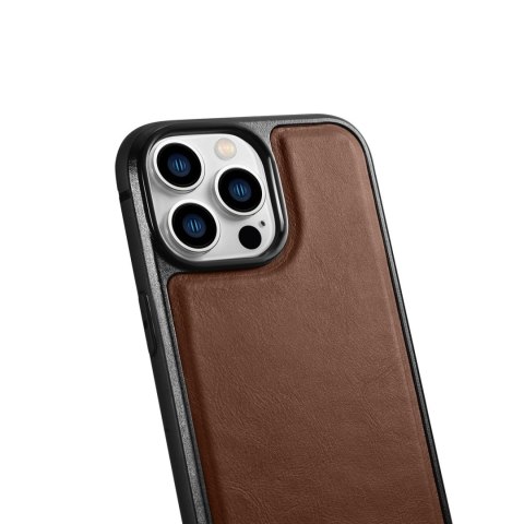 Etui pokryte naturalną skórą do iPhone 14 Pro Leather Oil Wax ciemny brąz