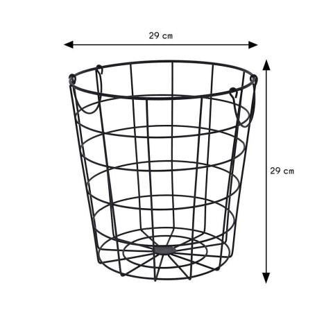 Kosz metalowy czarny druciak 29 cm Koszyk druciany, pojemnik z uchwytami do przechowywania w stylu loft w kolorze czarnym o wymi