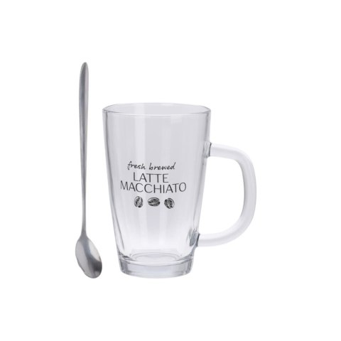 Szklanki do kawy latte + łyżeczki 300 ml Komplet wysokich, eleganckich szklanek do kawy cappuccino, latte macchiato i deserów, z