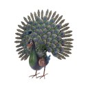 Dekoracyjny ptak Paw do ogroduDekoracyjna figurka ogrodowa, rzeźba pawia z pięknym rozłożonym ogonem wykonana z metalu w wyrazis
