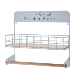 Półka kuchenna z wieszakiem biała Metalowa półka ścienna w stylu loft na przyprawy i akcesoria z uchwytem na ręcznik i ściereczk