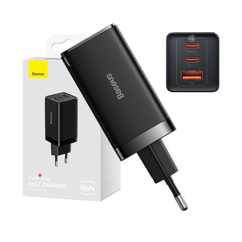 Ładowarka sieciowa Baseus GaN5 Pro 2xUSB-C + USB, 65W (czarna)